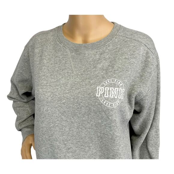 Pink Victoria's Secret Campus Crew Sweatshirt Gray Fleece Lined Size XS - Picture 7 of 10